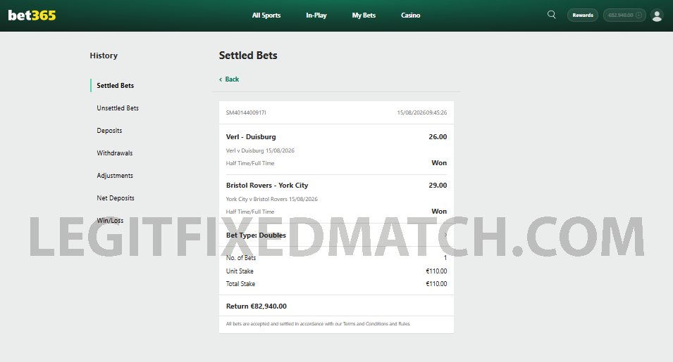 Legit fixed match 15th august